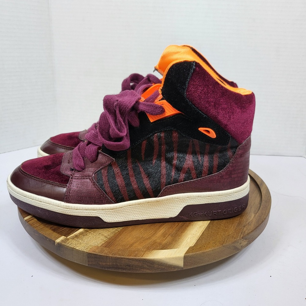 KG Kurt Geiger Men's 2666 High Top Tiger Stripe Calf Hair Burgundy Orange Size 7
